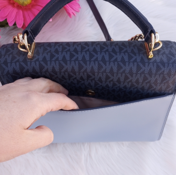 Michael Kors Navy Blue Color Block Logo Sloan Medium Top Handle Satchel - Picture 8 of 16